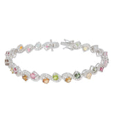 Round multiple color tourmaline sterling silver bracelet with sparkling accents, perfect for elegant styling.